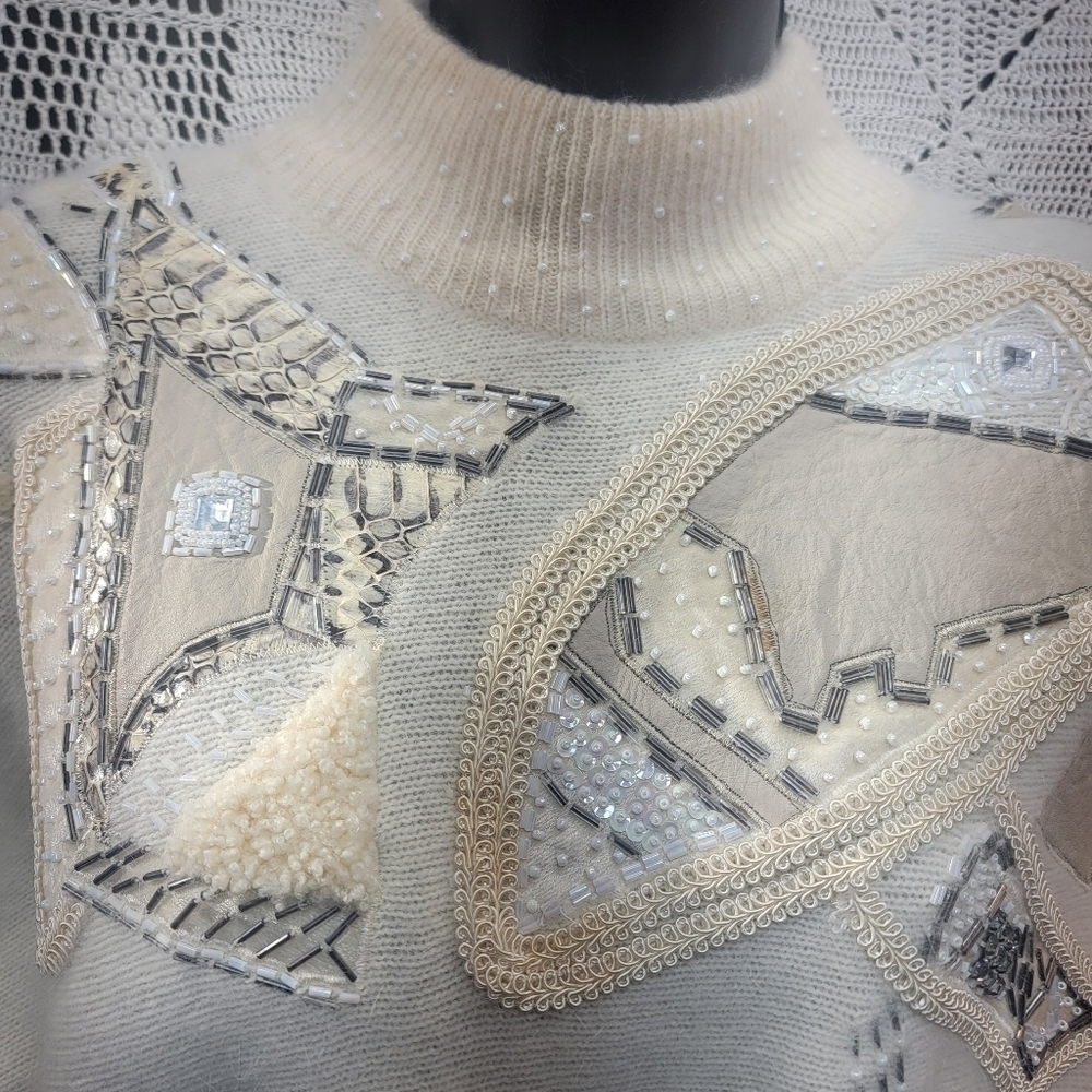 Patchwork Lambswool, Angora, Leather & Snakeskin … - image 5